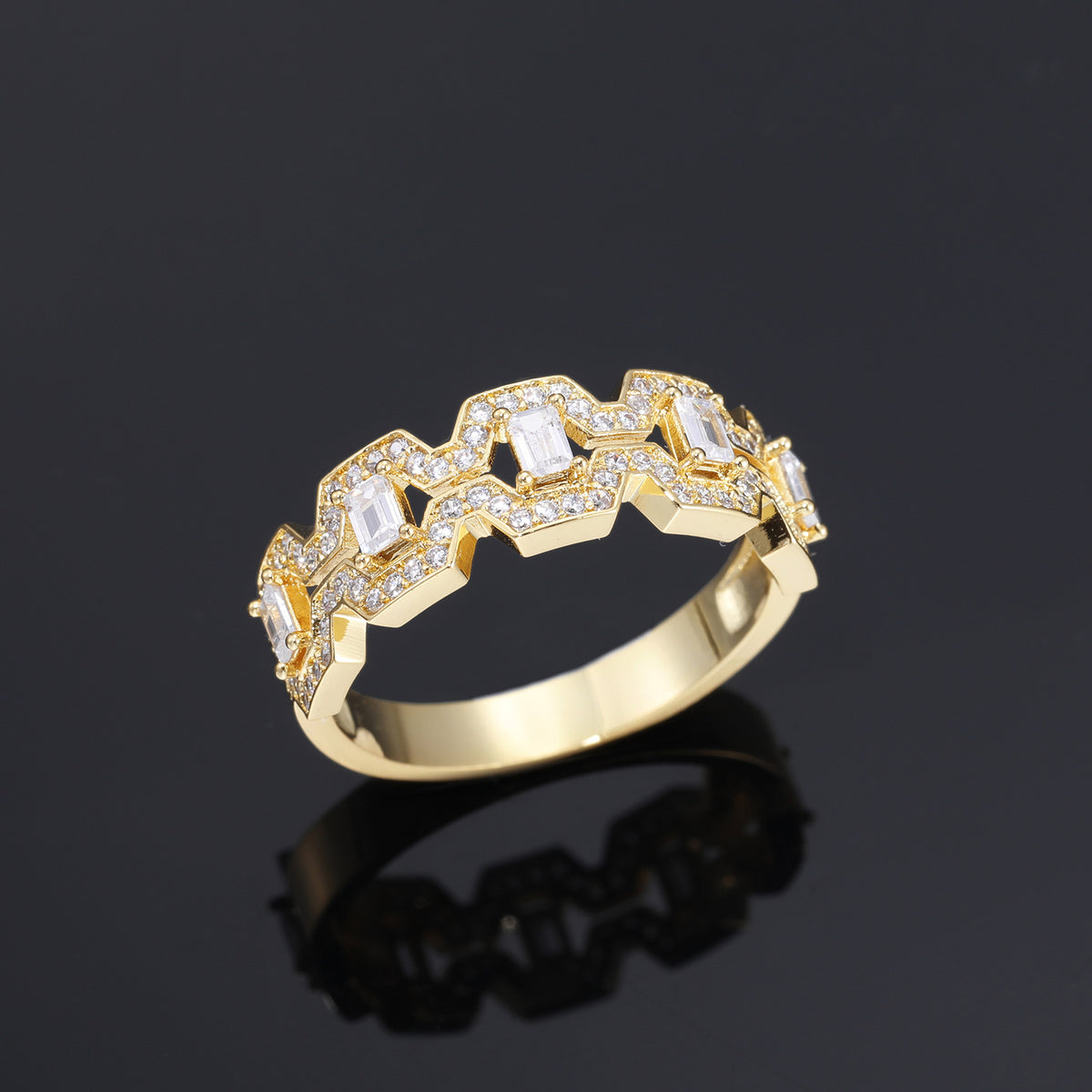 Geometric Zircon Statement Ring, Unisex Zigzag Band, Size 7-10 product image