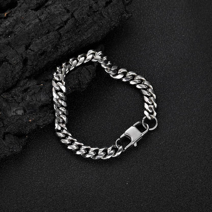 4-9 mm Polished Rounded Cuban Hip Hop Bracelet with Stainless steel Base - CHA062