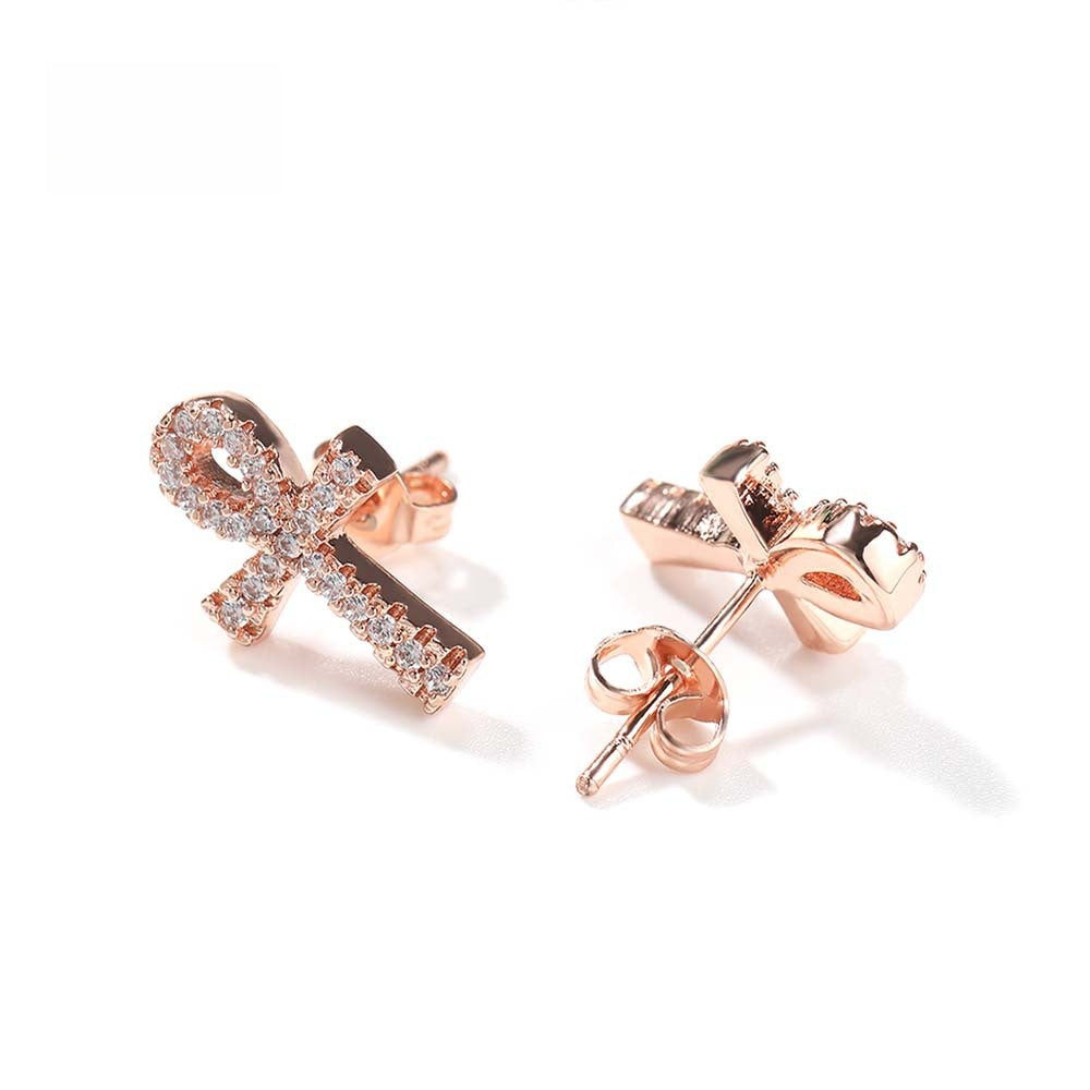 Unisex Cubic Zirconia Ribbon Stud Earrings in Gold, Silver & Rose Gold product image