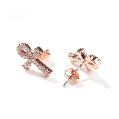 Unisex Cubic Zirconia Ribbon Stud Earrings in Gold, Silver & Rose Gold