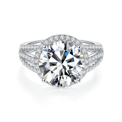 5 Carat Round Moissanite Halo Engagement Ring, Split Shank Pavé Style