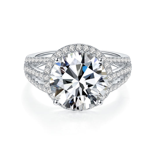 5 Carat Round Moissanite Halo Engagement Ring, Split Shank Pavé Style product image