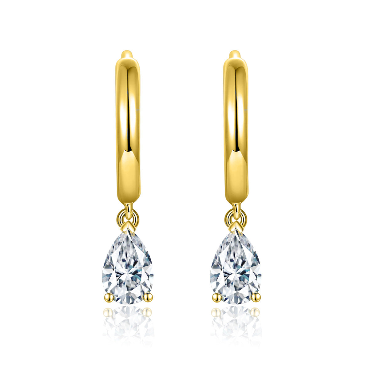 S925 Sterling Silver 18k Gold Plated Pear Cut Drop Earrings, Clear Crystal Dangle Earrings, Elegant Everyday Jewelry product image