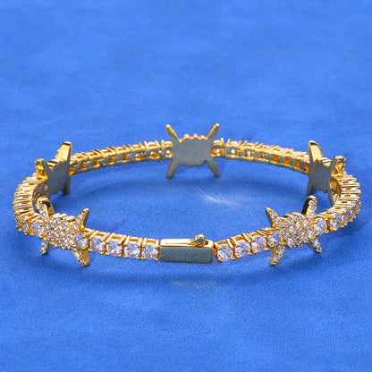 Starburst CZ Tennis Hip Hop Bracelet with Copper Base - CHA275