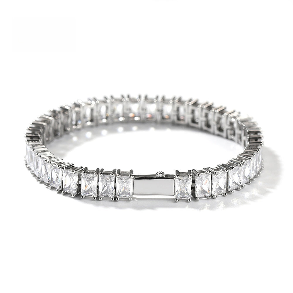 Men’s Silver-Tone Square Cubic Zirconia Tennis Bracelet – Hip Hop Statement Chain, 6 Inch / 7 Inch