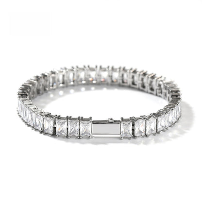 Men’s Silver-Tone Square Cubic Zirconia Tennis Bracelet – Hip Hop Statement Chain, 6 Inch / 7 Inch
