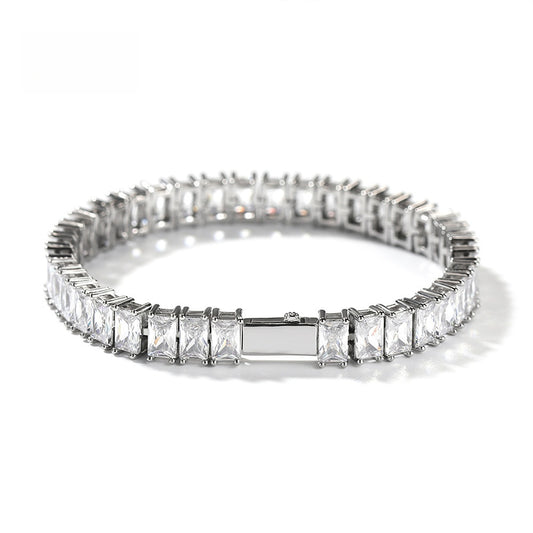Men’s Silver-Tone Square Cubic Zirconia Tennis Bracelet – Hip Hop Statement Chain, 6 Inch / 7 Inch