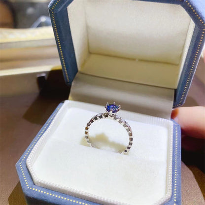 Blue Moissanite Ring for Women, U-Shaped Band Solitaire Engagement Ring