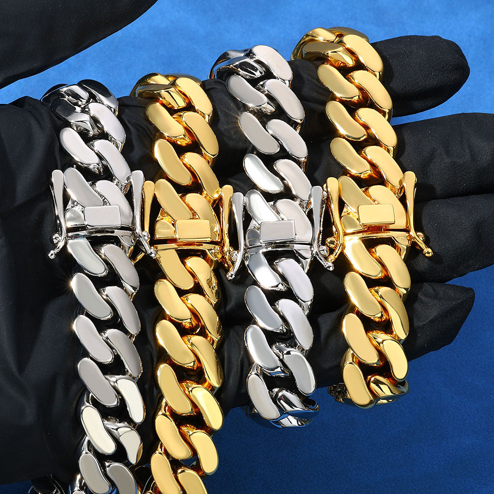 10-22 mm Polished Flat Cuban Hip Hop Bracelet with Copper Base - CHA268 product image