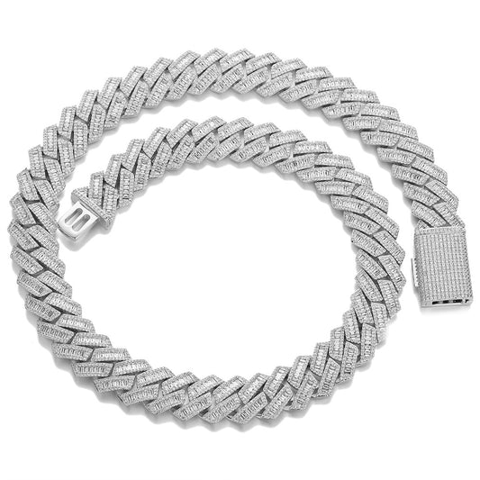Cuban Link Chain Bracelet Necklace, Iced Zircon Link Jewelry, Unisex 15mm/20mm