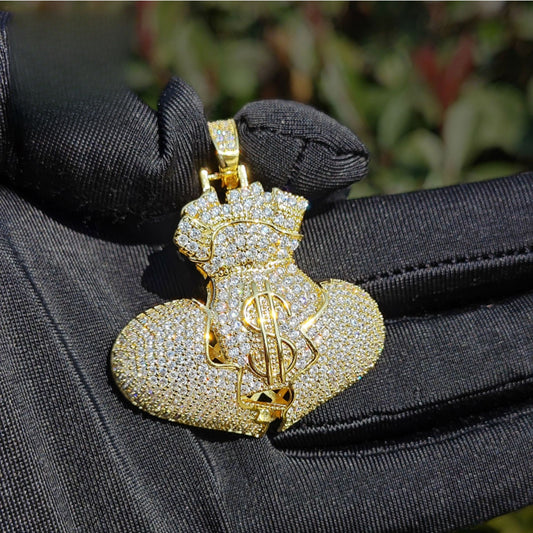 Iced Out Money Heart Pendant for Unisex