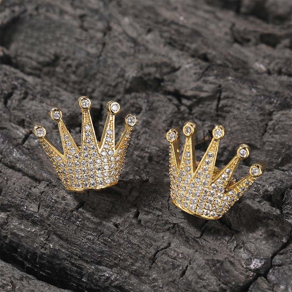 Men’s Crown Stud Earrings with Cubic Zirconia in Gold or Silver Tone Hip Hop Statement Jewelry product image