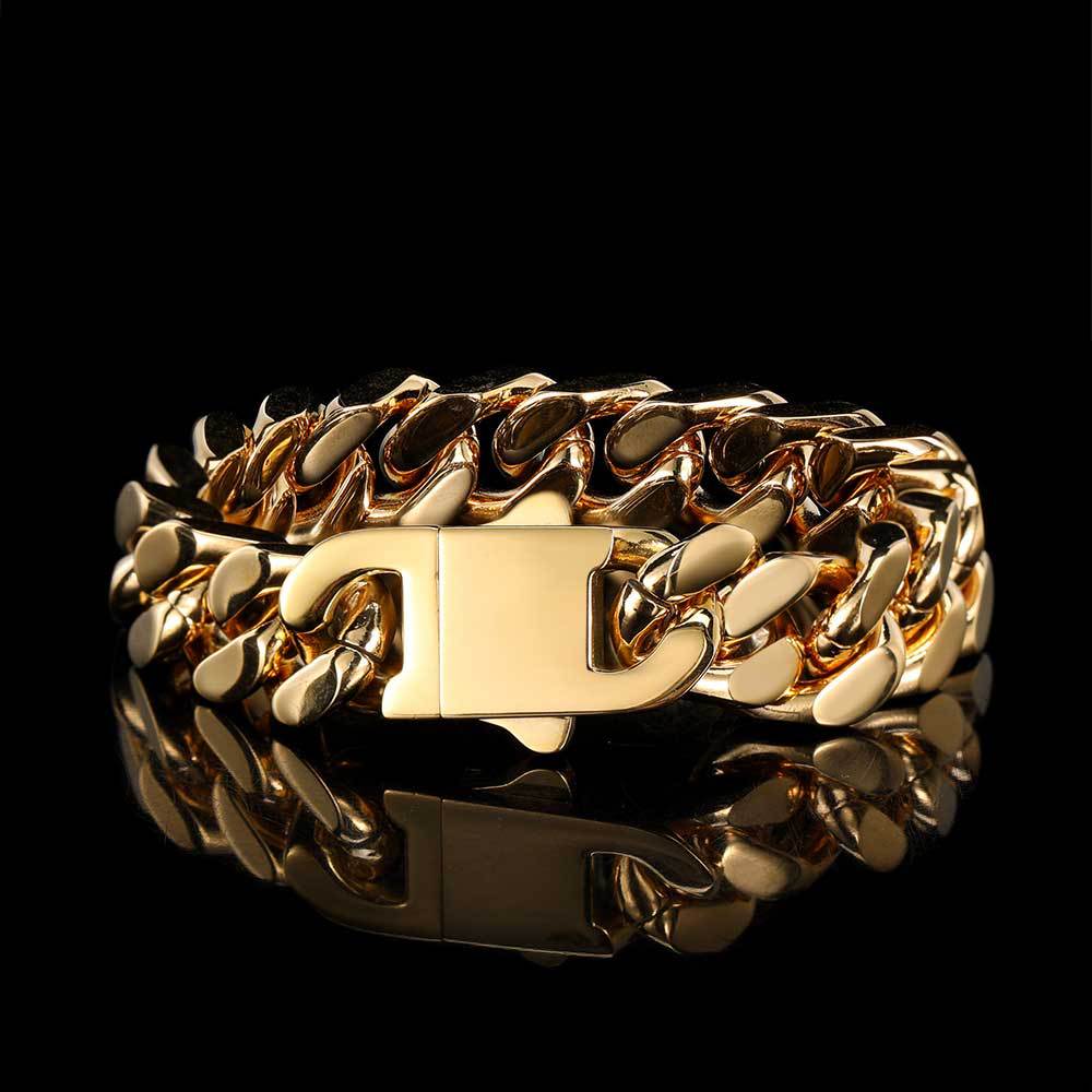 5-15 mm Faceted Polished Cuban Stainless steel Bracelet - CHA053 product image