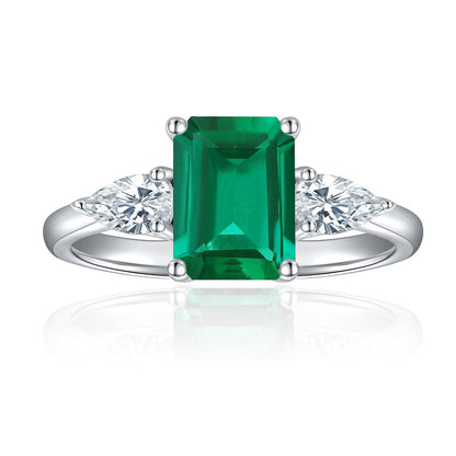 925 Silver Emerald Cut Green Stone Ring for Women, Promise Ring, Engagement-Style Ring