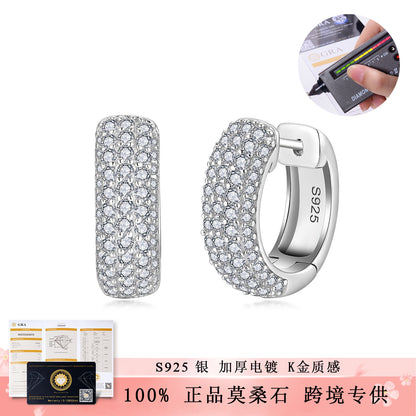 S925 Moissanite Huggie Hoop Earrings for Women, Pave Hoop Earrings, Everyday Sparkle Jewelry Gift
