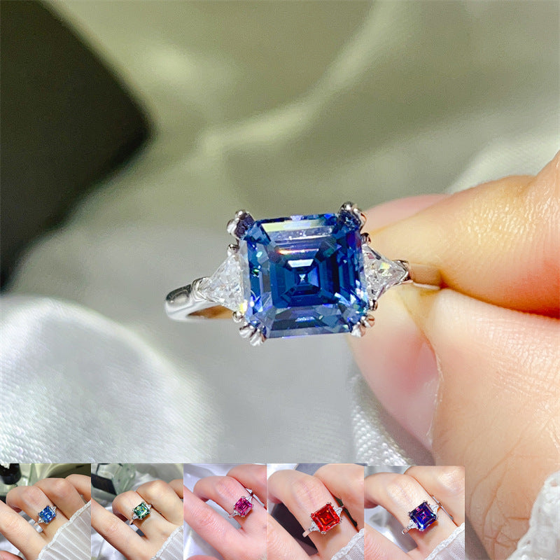3 Carat Asscher Cut Three Stone Moissanite Ring for Women, Colored Engagement Ring, Promise Ring product image