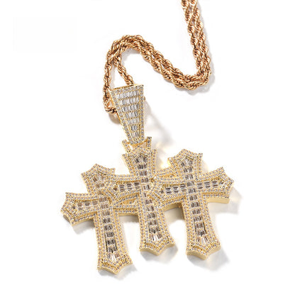Men’s Iced Cross Pendant Necklace with Cubic Zirconia Twisted Chain