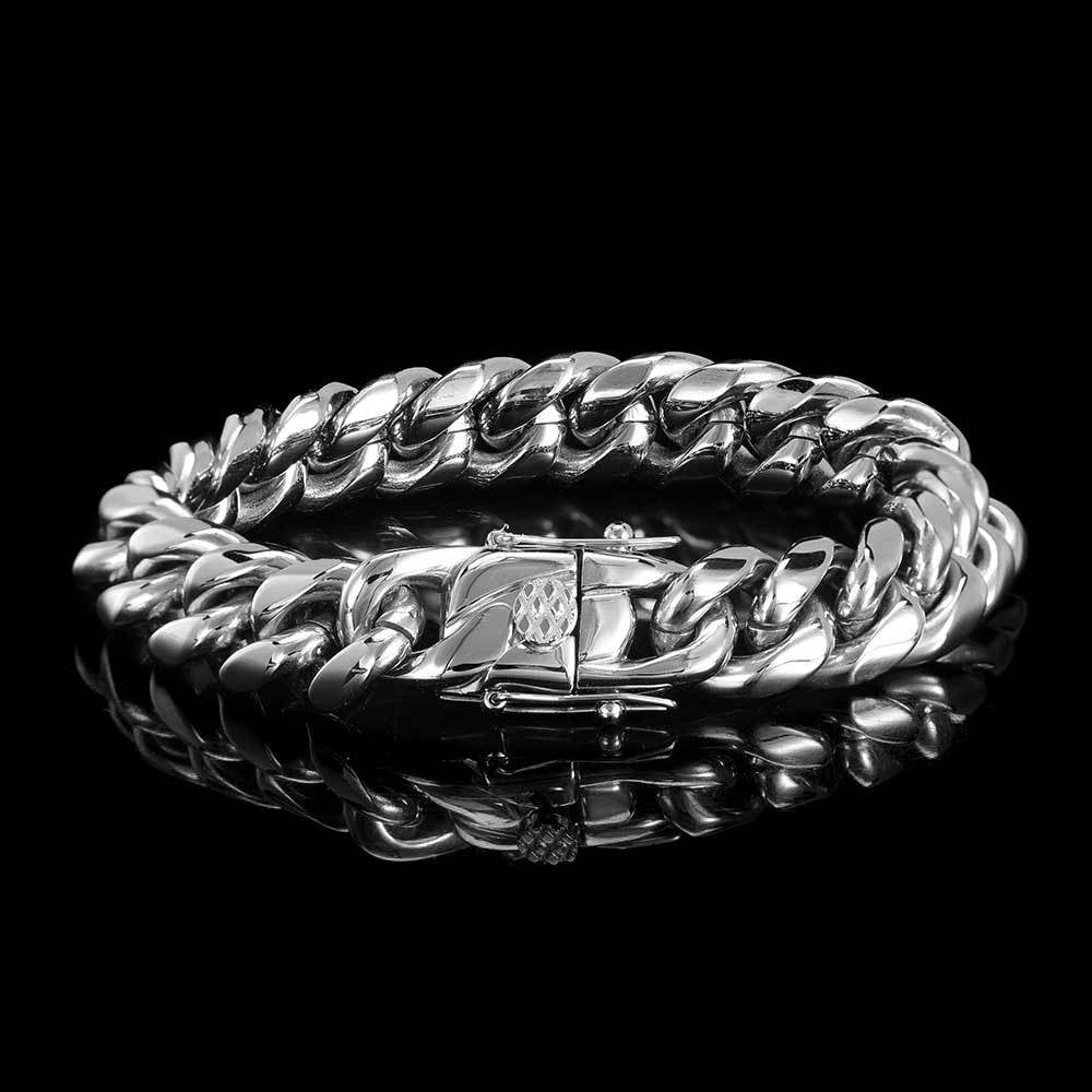8-12 mm Polished Cuban with Dragon Clasp Hip Hop Bracelet with Stainless steel Base - CHA004 product image