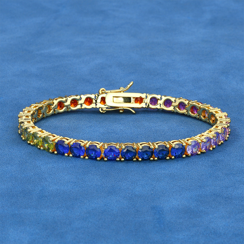 5 mm Multicolor Round CZ Tennis Hip Hop Bracelet with Copper Base - CHA111 product image