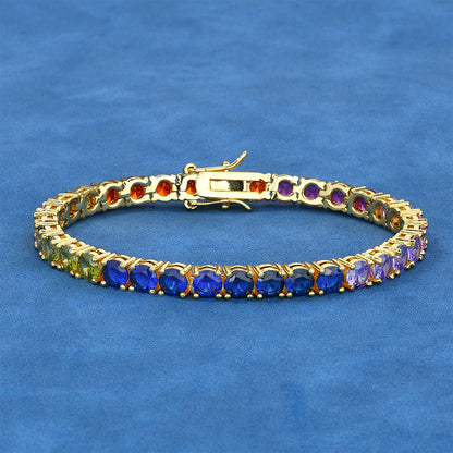 5 mm Multicolor Round CZ Tennis Hip Hop Bracelet with Copper Base - CHA111
