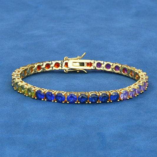 5 mm Multicolor Round CZ Tennis Hip Hop Bracelet with Copper Base - CHA111 product image