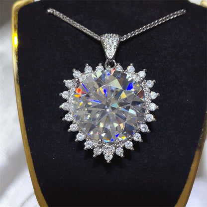20 Carat Look Moissanite Pendant Necklace with Halo Accent Chain
