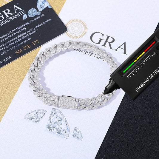 Moissanite Bubble Cuban Link Chain Bracelet & Necklace, 925 Silver Unisex