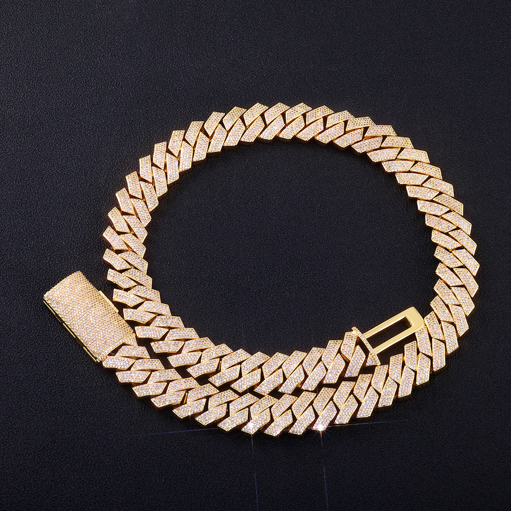 18-22 mm Diamond-Shaped Iced Cuban Hip Hop Necklace with Cubic Zirconia on a Copper Base - CHA402 product image