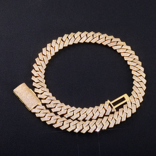 18-22 mm Diamond-Shaped Iced Cuban Hip Hop Necklace with Cubic Zirconia on a Copper Base - CHA402 product image
