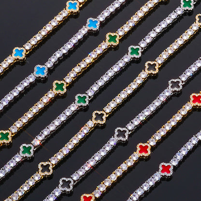 Colored Clover CZ Tennis Hip Hop Necklace or Bracelet with Copper Base - CHA289
