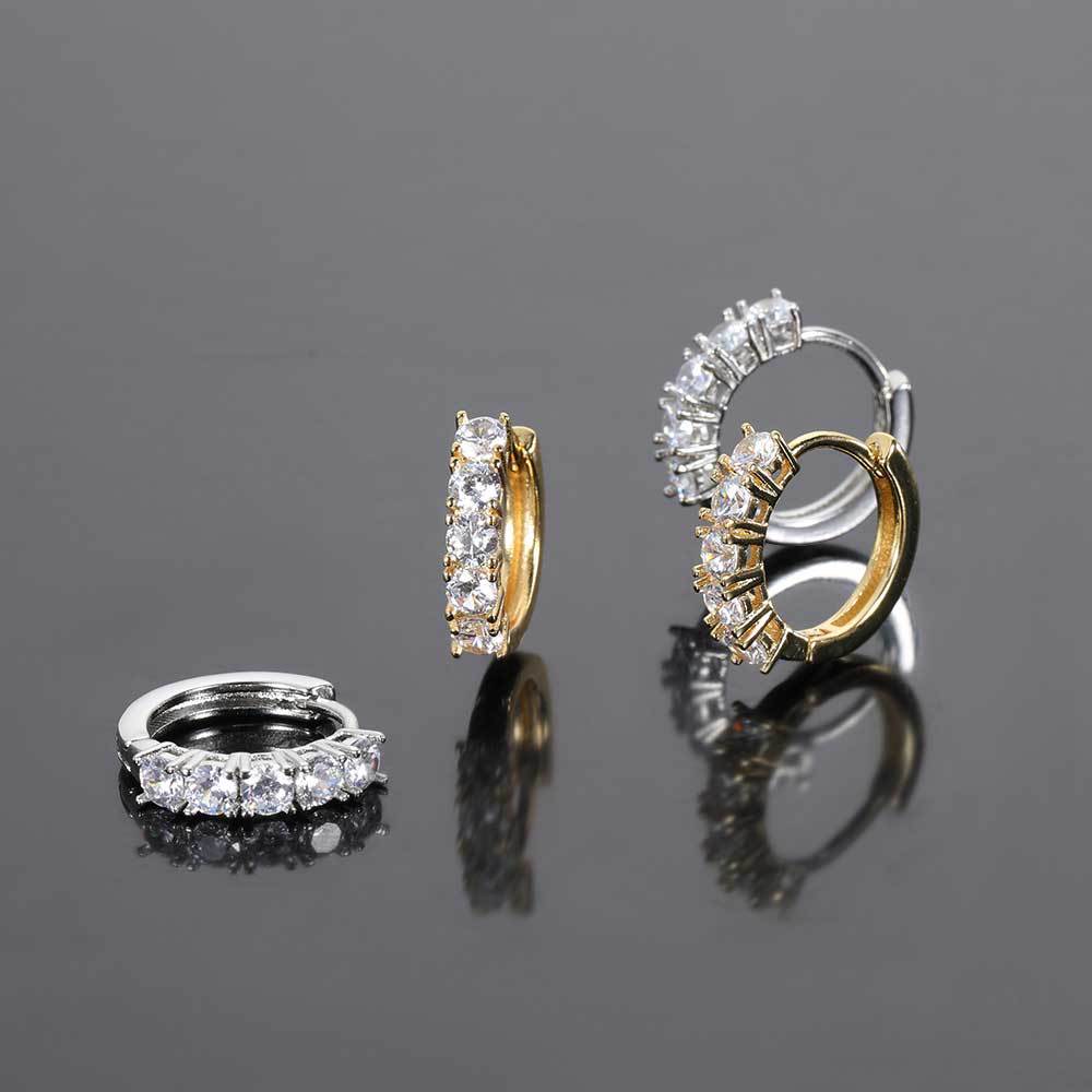 Round CZ Hoop Hip Hop Earrings with Copper Base - EAR012 product image
