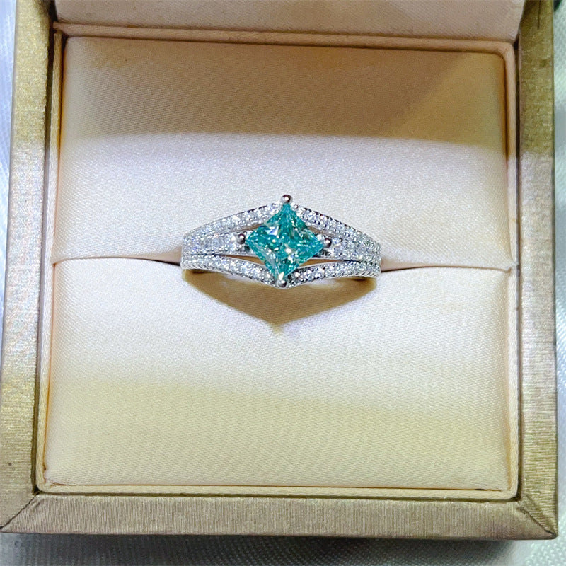 Green Princess Cut Moissanite Halo Ring for Women, 1 Carat Engagement Ring Style product image