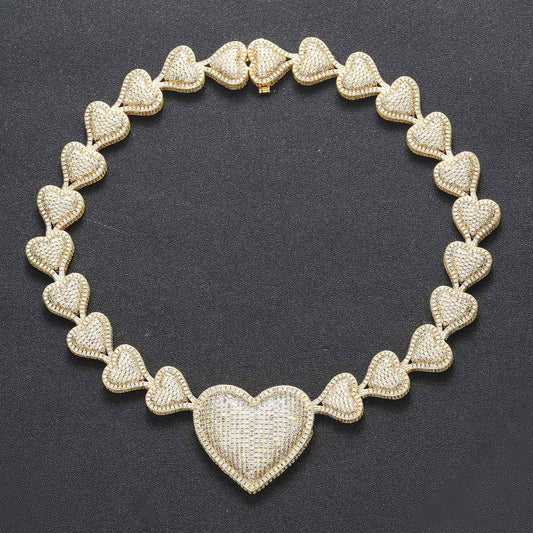 Hip Hop Heart Cubic Zirconia Necklace for Men