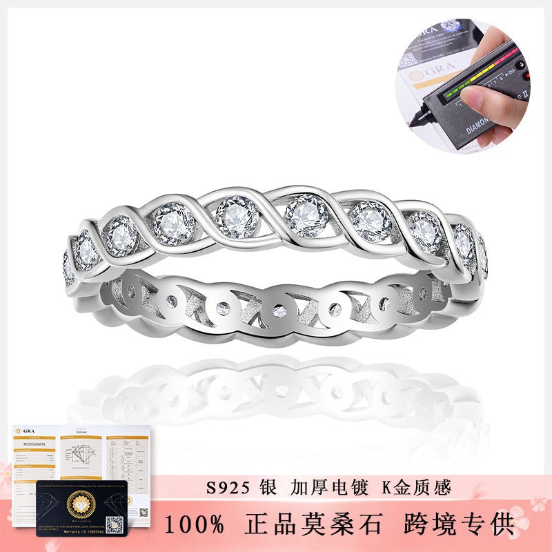 925 Silver Moissanite Twist Wave Ring, 18K Gold-Plated Stackable Band for Women product image