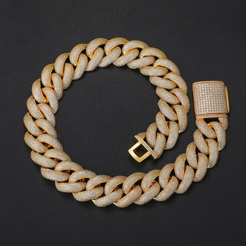 Iced Out Cuban Link Chain Necklace Bracelet Set for Men Women, Geometric Round Zircon Hip Hop Jewelry product image