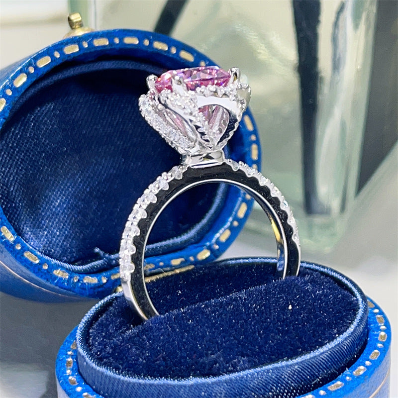 Pink Moissanite Halo Ring for Women, Rose Bloom Engagement Style Ring, 1 Carat or 2 Carat, Sizes 9-20 product image