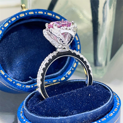 Pink Moissanite Halo Ring for Women, Rose Bloom Engagement Style Ring, 1 Carat or 2 Carat, Sizes 9-20