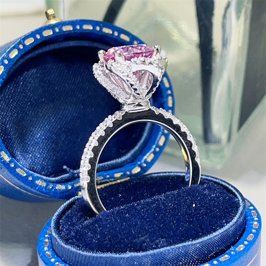 Pink Moissanite Halo Ring for Women, Rose Bloom Engagement Style Ring, 1 Carat or 2 Carat, Sizes 9-20