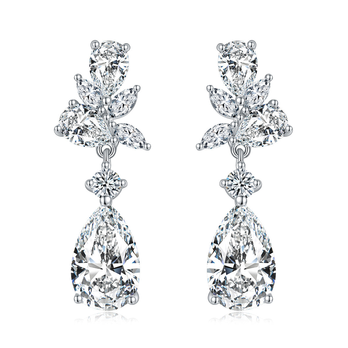 Moissanite Drop Earrings for Women, Pear Leaf Stud Dangle Earrings product image