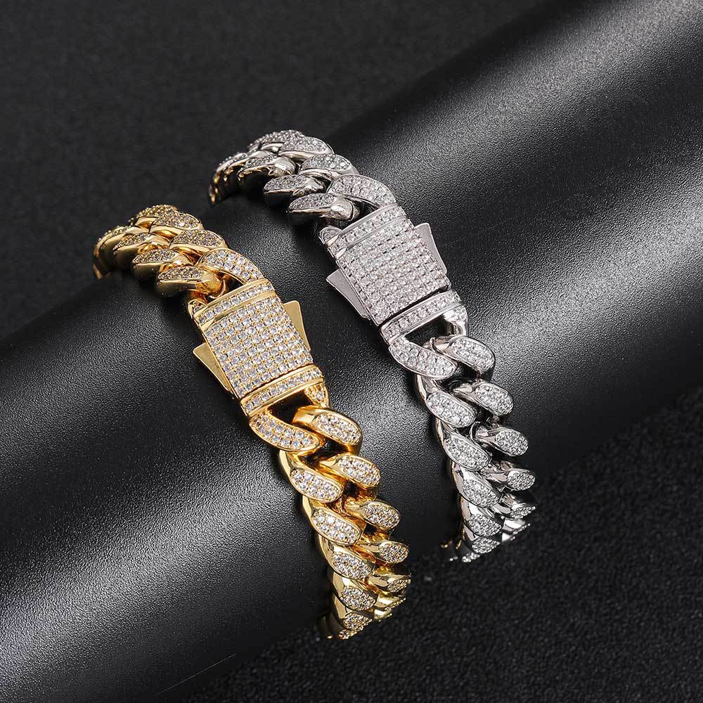 12 mm Iced Cuban Hip Hop Bracelet with Cubic Zirconia on a Copper Base - CHA130 product image