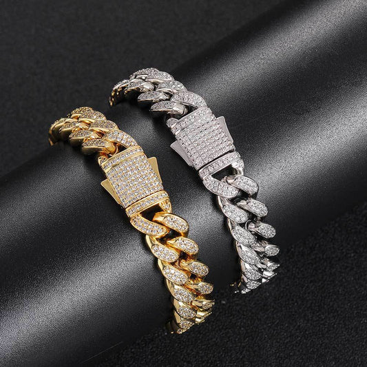 12 mm Iced Cuban Hip Hop Bracelet with Cubic Zirconia on a Copper Base - CHA130 product image