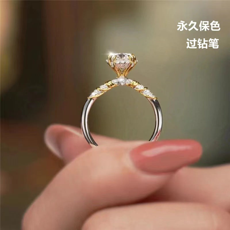 Moissanite Ring for Women, Two-Tone Floral Engagement Ring, 1 Carat Promise Ring product image