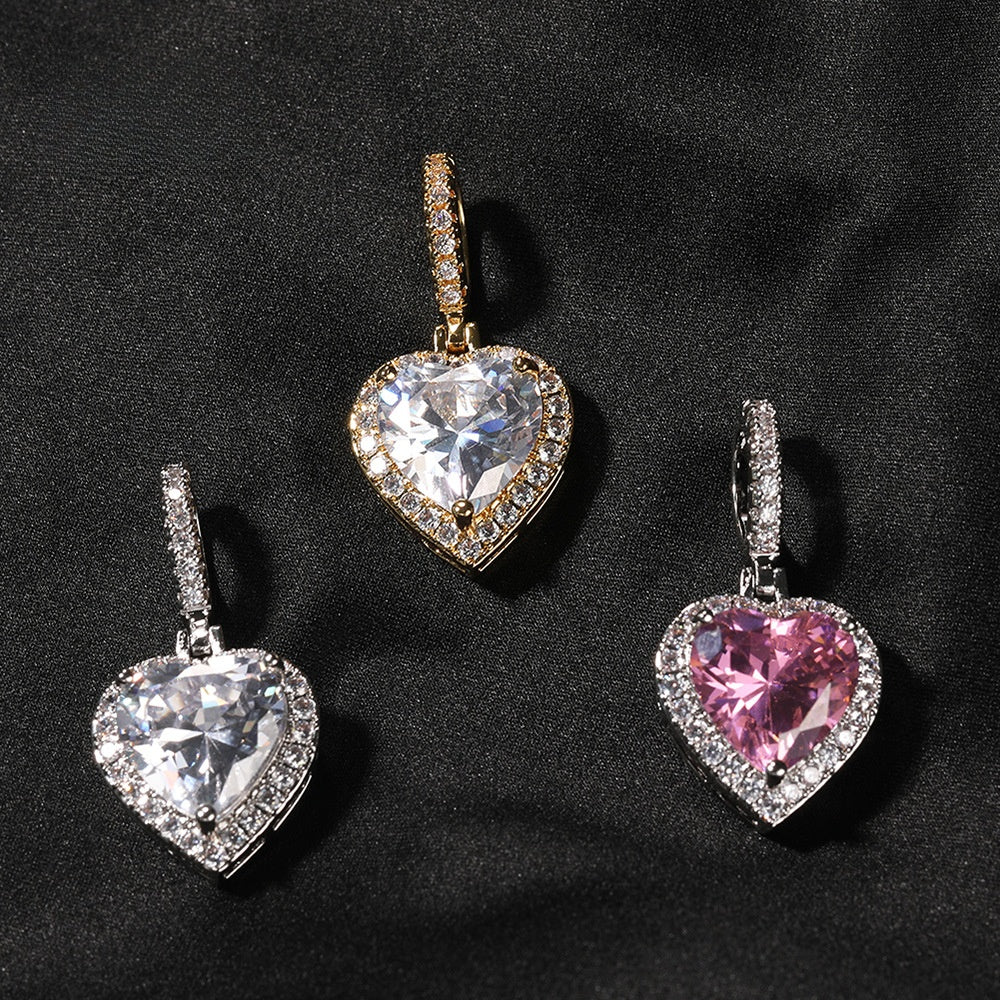 Heart Shape Cubic Zirconia Pendant Necklace for Women – Silver Plated & Rose Gold Tone Hip Hop Statement Chain, 24 Inch Twist Necklace
