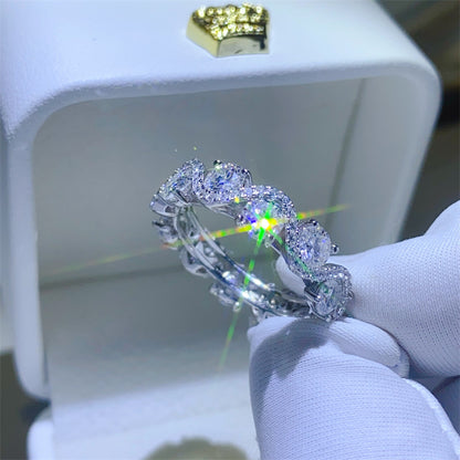 Moissanite Eternity Ring for Women, White Tone Round Stone Stacking Band, Pavé Accent Full Finger Ring, Giftable Fashion Ring 2026