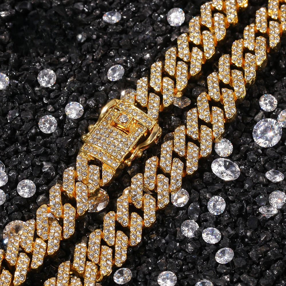 Men’s Iced Out Cuban Link Chain Necklace & Bracelet Set, Gold Plated or Silver Plated Crystal Statement Jewelry
