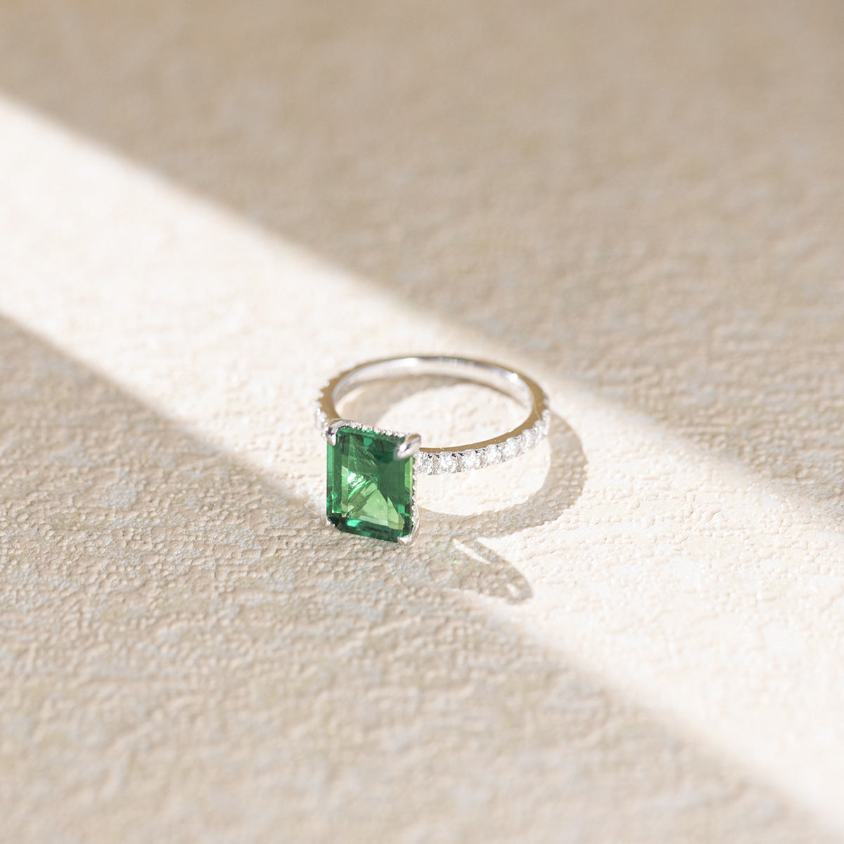 4-Carat Emerald-Cut Green Stone Ring, S925 Sterling Silver Engagement Ring product image