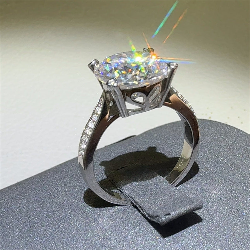 5 Carat Moissanite Ring for Women, Four-Prong Solitaire Engagement Ring with Pavé Band product image