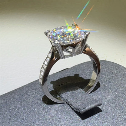 5 Carat Moissanite Ring for Women, Four-Prong Solitaire Engagement Ring with Pavé Band