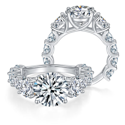 4 Carat Round Moissanite Halo Ring, Sparkling Engagement Ring for Women