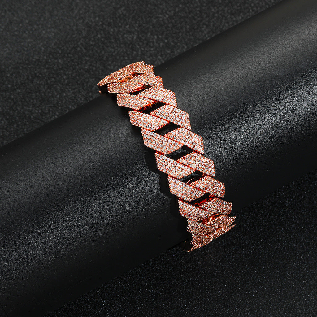 Hip Hop Diamond Shape Cuban Link Cubic Zirconia Bracelet for Men